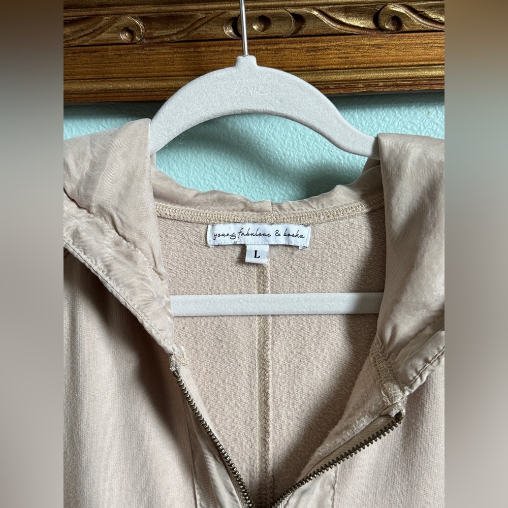 Young Fabulous & Broke Tan longline zip up Hoodie